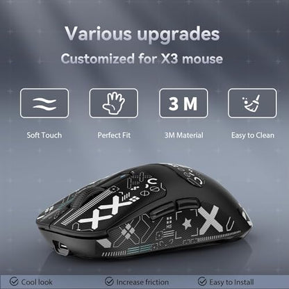 ATTACK SHARK Mouse Anti Slip Grip Tape for X3 Wireless Gaming Mouse - Black | Pre-Cut Universal Tape, Skins, Sweat Resistant, Elastics Refined Side Grips, Ultra-thin 0.5mm (0.02in) for Computer Mouse - color: Black & White