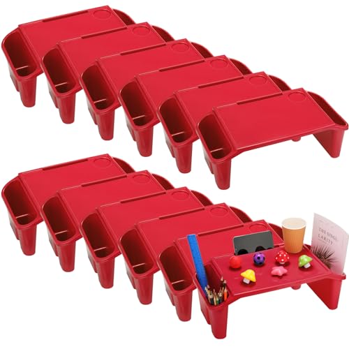 Kisston 12 Pcs Kids Lap Desk Bulk Tray Lap Table Bed Table Plastic Desk with Extra Storage Space Activities Children Portable for Kids Students Work Study School Classroom(Red) - color: Red