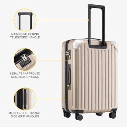 LEVEL8 Grace Carry on Luggage with Front Compartment, 20 Inch Expandable Hardside Suitcases with Wheels, Abs+Pc Harshell Spinner Luggages with Tsa Lock, Travel Bag for Women Men, Champagne - color: Champagne, size: 20 Inch - EXT