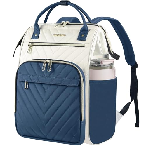 VANKEAN 15.6 Inch Laptop Backpack for Women Large Capacity Waterproof Daypack - color: Beige/Haze Blue, size: 15.6 Inch