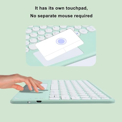 Wireless Keyboard with Touchpad, Ultra-Thin Rechargeable Bluetooth Keyboard Mini with Trackpad, Round Keys for iPad pro/iPad/iOS/Mac OS/Windows/Android (Green) - color: Green