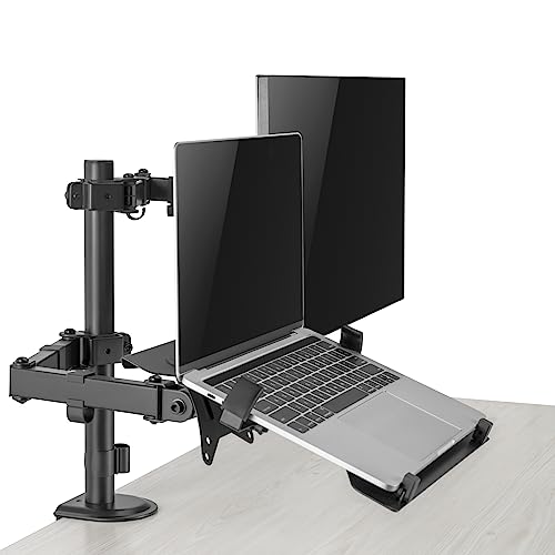 Ewent Monitor Stand Arm with Tray for Laptop for LED LCD Screen from 13 to 32 Inches, Tilt Rotation Ergonomic Table Stand with Clamp, VESA Dimensions: 75 x 75-100 x 100 mm
