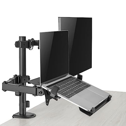 Ewent Monitor Stand Arm with Tray for Laptop for LED LCD Screen from 13 to 32 Inches, Tilt Rotation Ergonomic Table Stand with Clamp, VESA Dimensions: 75 x 75-100 x 100 mm