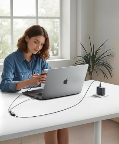 2-in-1 USB C to USB C Cable 140W, 7.5FT Long Dual USB-C Splitter Charging Cord, Braided Fast Charge & Data Cable for MacBook Pro/Air, iPhone 16/17/15, iPad, Samsung Galaxy, Laptop