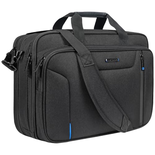 EMPSIGN Laptop Bag Briefcase for Men, 17.3 Inch Computer Case, Black-Blue | Expandable Computer Bag, Water Repellent, Shoulder Messenger Bag, Detachable Strap, Work Business Travel Office - color: Black/Blue