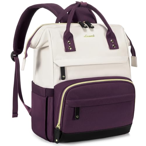 LOVEVOOK Laptop Backpack for Women, 15.6 Inch Work Business Backpacks Purse With Large Capacity, Waterproof Nurse Bag College Bookbag for School, Waterproof Casual Daypack for Travel - color: White-deep Purple, size: 15.6 INCH