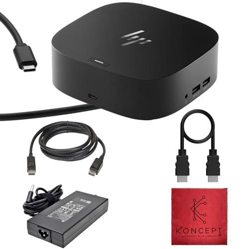 HP Docking Station for Laptop Dual Monitor and Charging - 5TW10AA / 5TW10UT / 5TW10AA#ABB USB-C G5 Dock with 120W AC Adap TER + HDMI Cable + DisplayPort Cable + Cleaning Cloth