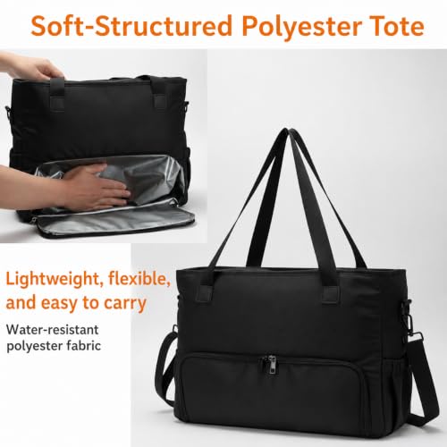 2-in-1 Insulated Lunch & Laptop Tote Bag for Women, Fits 15.6" Laptop, Lightweight Water-Resistant Polyester Work Tote Bag, Commuter Bag for Office, Teacher, Nurse & Travel, Black - color: Jet Black