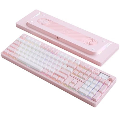 OOCTPK Wireless Mechanical Keyboard, Chilkey ND104 Gaming Keyboard with LCD Screen, 104% Hot Swappable Custom Keyboard with Knob, RGB Backlit, Bluetooth 5.4/2.4GHz/USB-C, Full-Aluminum, PC/Mac Support - color: Soft Pink, size: Silent Linear Switch-PCB 1.6