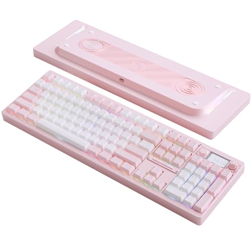 OOCTPK Wireless Mechanical Keyboard, Chilkey ND104 Gaming Keyboard with LCD Screen, 104% Hot Swappable Custom Keyboard with Knob, RGB Backlit, Bluetooth 5.4/2.4GHz/USB-C, Full-Aluminum, PC/Mac Support - color: Soft Pink, size: Silent Linear Switch-PCB 1.6