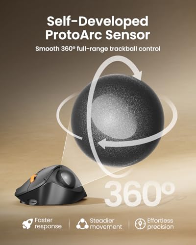 ProtoArc EM02 Wireless Trackball Mouse, Ergonomic Thumb Ball Control, Gray | 0/15° Adjustable Angle for Different Wrist Positions, Connect 3 Devices Via Bluetooth/2.4G USB-A, Rechargeable Battery - color: Gray