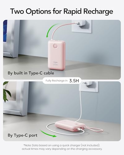 VIYISI Power Bank 20000mAh 30W Fast Charging Portable Charger with Built-in Cables & LED Display, USB C Battery Pack for iPhone 17/16/15/14, Samsung, iPad and Android Phones, Ideal for Travel-Pink - color: Pink