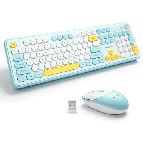 Tongyangat Wireless Keyboard and Mouse Combo, 2.4G Full-Size Keyboard Mouse Set, Plug & Play, Quiet Click, Ergonomic Design, Compatible with Windows, Mac, Laptop, Desktop, Computer (T801A-Blue) - color: T801A-Blue