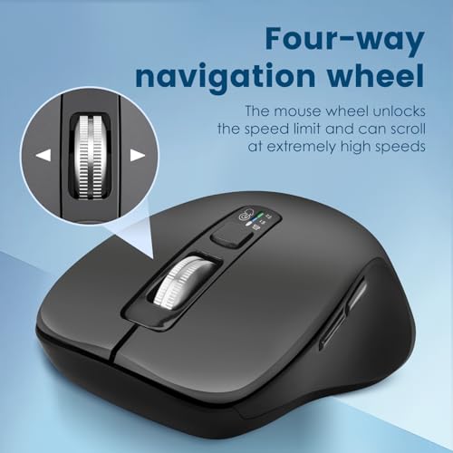 CITLLA Wireless Bluetooth Mouse (USB + BT1 + BT2), Full Size Mouse, 4-Way Scrolling, Multi-Device Silent for Computer, Laptop, iPad, MacBook (Grey) - color: Grey