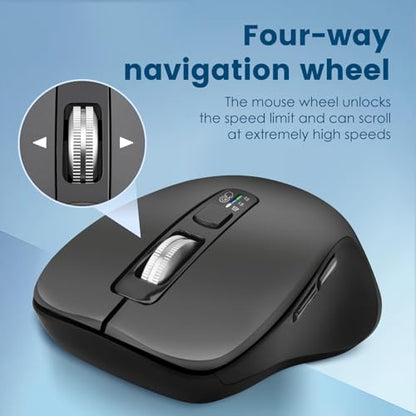 CITLLA Wireless Bluetooth Mouse (USB + BT1 + BT2), Full Size Mouse, 4-Way Scrolling, Multi-Device Silent for Computer, Laptop, iPad, MacBook (Grey) - color: Grey