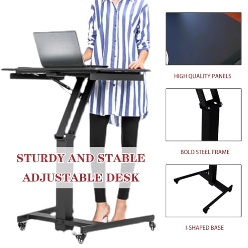 Adjustable Height Stand Up Desk, Home Work Lifting Standing Desk, Portable Removable Pneumatic Laptop Table, Sofa Side Table with Casters, Fixed Groove Design