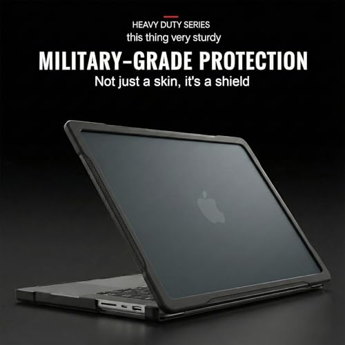 Batianda Ultimate Shockproof Case for MacBook Pro 14 Inch 2026-2021, Black | Fits M5/M4/M3/M2/M1 Pro Max Chip Model, Heavy Duty Matte Translucent Rugged Protective Shell with Carbon Fiber Side Texture - color: X-Black