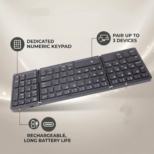 Wireless Keyboard and Mouse Set, Foldable Bluetooth Keyboard with Number Pad, Rechargeable Portable Combo for Smartphone Tablet Laptop