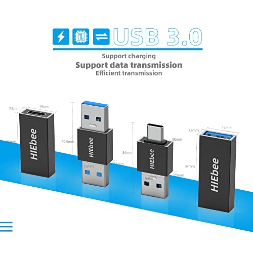 HIEbee USB 3.0 A to A Male Adapter, USB Female to Female, USB Type-C to USB A Male, USB 3.0 Female to USB C Female Connector Compatible with Hard Drive, Laptop etc