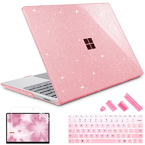 May Chen Case Compatible for 13.5" Microsoft Surface Laptop 5/4/3 with Metal Palm Rest Model 1951/1868, Plastic Hard Shell Case with Screen Protector + Keyboard Cover + Dust Plug, Pink Glitter - color: Pink Glitter