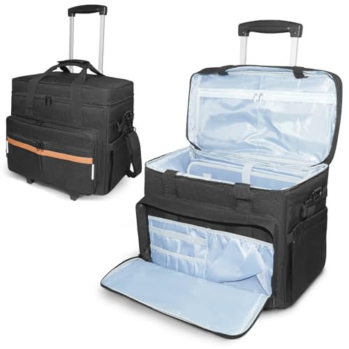 ORKELS Rolling Teacher Bag with Removable Trolley, Wheeled Teacher Tote for 17.3 Inch Laptop, Large Rolling Work Bag with Organized Storage for Books, Files, Lesson Plans & Classroom Supplies - color: Black+Brown