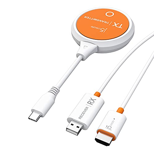 j5create ScreenCast USB-C to HDMI Wireless Display Transmitter and Receiver | Supports 1080p, Suitable for iPhone15, MacBook, iPad Pro, Chromebook, USB-C Laptops, and Android (JVAW62)
