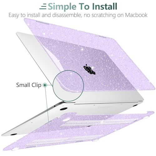 DONGKE for MacBook Air 13 inch Case 2021-2018 Release A2337 M1 A2179 A1932, Bling Plastic Hard Shell Case & Keyboard Cover Only Compatible with MacBook Air 13 inch Retina Fits Touch ID, Sparkly Purple - color: Sparkly Purple
