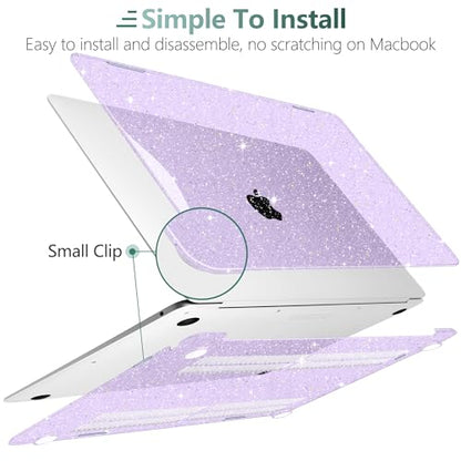 DONGKE for MacBook Air 13 inch Case 2021-2018 Release A2337 M1 A2179 A1932, Bling Plastic Hard Shell Case & Keyboard Cover Only Compatible with MacBook Air 13 inch Retina Fits Touch ID, Sparkly Purple - color: Sparkly Purple