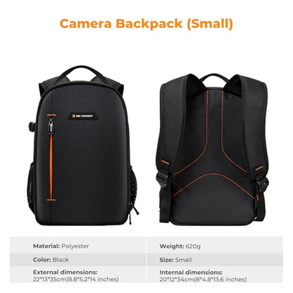 K&F CONCEPT Camera Backpack, DSLR/SLR/Mirrorless Photography Camera Bag | 10L Lightweight, 180 Degree Open, Custom Dividers, with 14in Laptop Compartment & Tripod Holder, for Canon/Nikon/Sony, B08 - style: 01-black-orange