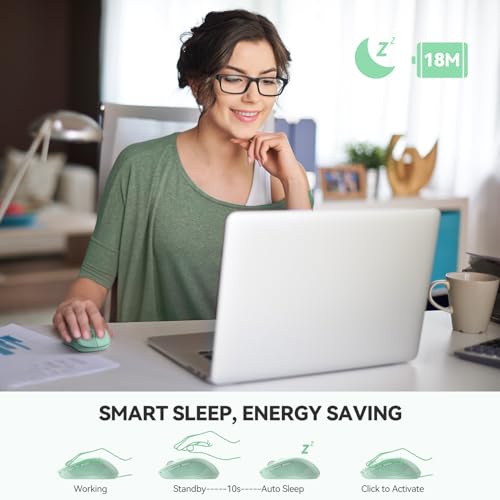 TECKNET 2-in-1 Bluetooth Mouse (BT 5.0/3.0+2.4Ghz), 6-Level 4000 DPI-Green | BT 5.0/3.0 & 2.4G wireless mouse with 4000 DPI, silent clicks, ergonomic design, and USB receiver for laptop and PC. - color: Green