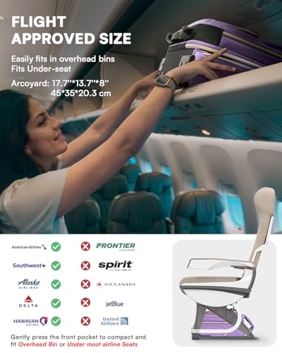 Underseat Carry On Luggage with Wheels, Airline Approved Personal Item Luggage, 16-Inch Multi-functional Underseat Luggage, Lightweight Overnight Suitcase for Women, Bussiness, Travel, Purple - color: Purple