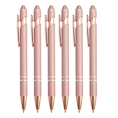 Bribobo 6 Pack Ballpoint Pen 2-in-1 Stylus, 1.0 mm Black Ink | Retractable Ballpoint Pen with Stylus tip, Metal Stylus Pen for Touch Screens - color: 6