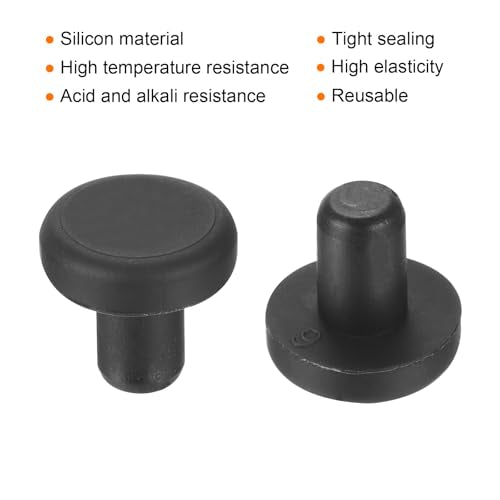 uxcell High Temp Silicone Plug Mount Dia 6mm/0.24 inch t Shaped Rubber Stopper Hole Plugs for Powder Coating Plating Waterproof Plugs Sealing Plugs Black Pack of 12(OD 13mm) - size: 6x13mm