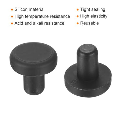 uxcell High Temp Silicone Plug Mount Dia 6mm/0.24 inch t Shaped Rubber Stopper Hole Plugs for Powder Coating Plating Waterproof Plugs Sealing Plugs Black Pack of 12(OD 13mm) - size: 6x13mm