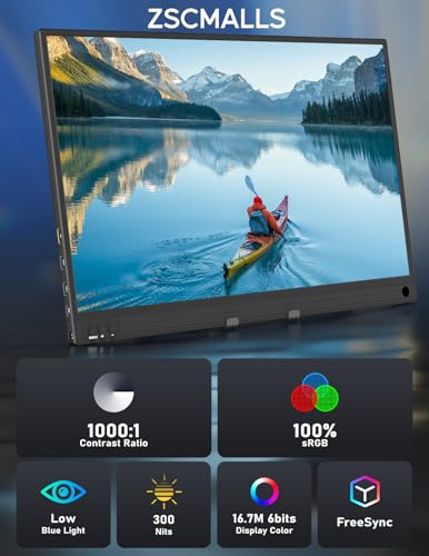 ZSCMALLS Portable Monitor, 15.6" 1080P FHD Laptop Monitor USB-C HDMI Computer Display IPS Second Screen, Laptop Extended Screen for PC Phone Mac Xbox PS4/5 Switch - size: 15.6 inch