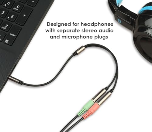 Mepsies Headphone Splitter, 3.5mm Aux Plug to Dual Jack Headset Mic Adapter | Stereo Audio Microphone Y Splitter Extension Cable for Laptop, Smartphone, Tablet, Headset, Speaker and More