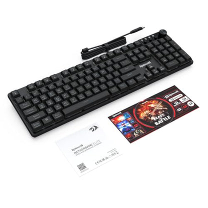 Redragon K521-E Gaming Keyboard with Knob, RGB 104 Keys Wired Keyboard | Mechanical Feeling Keyboard, 12 Multimedia Keys, Anti-Ghosting, Programmable Software, Compatible with PC, PS4/5, Xbox - color: Matte Black