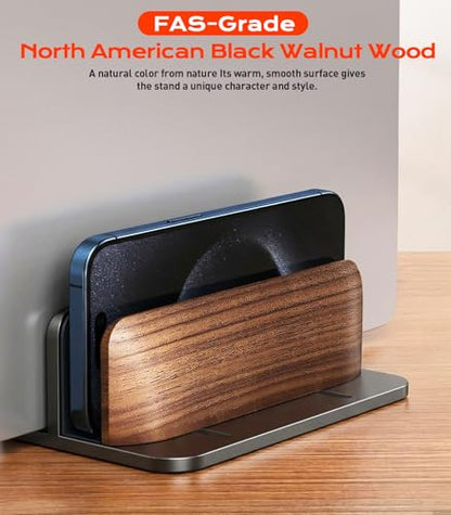 JCZT Vertical Laptop Stand, Walnut Dual Laptop Holder, Black | with Adjustable Aluminum Alloy Base Laptop Stand for All MacBok/Surface/Samsung/HP/Dell/Chrome Book Laptops (Up to 17.3 inch) - color: Black