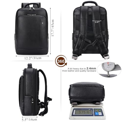 TIDING Men's Expandable Leather 17.3 Inch Laptop Business Backpack | TSA Friendly Weekend 26L Travel Daypack Water-Resistant Overnight Camping Rucksack - color: Black, size: Large(17" laptop)
