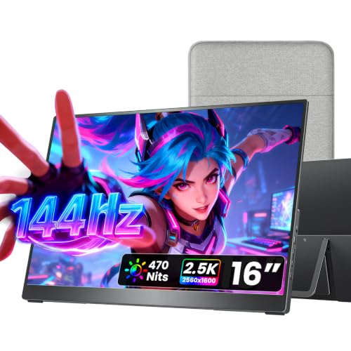 cocopar Portable Monitor 16 Inch 2.5K QHD 110% sRGB 144Hz USB-C, 120Hz HDMI, Travel Monitor with Speaker Second Screen for Laptop MacBook Surface PC Xbox PS4/5, VESA Mountable, with Kickstand - size: 16