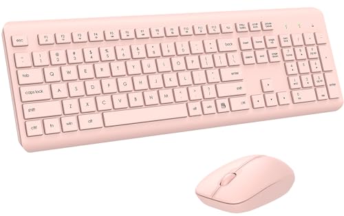 Wireless Keyboard and Mouse Combo, Full Size Silent Ergonomic Keyboard and Mouse, Long Battery Life, Optical Mouse, 2.4G Lag-Free Cordless Mice Keyboard for Computer, Mac, Laptop, PC, Windows(Pink) - color: Pink