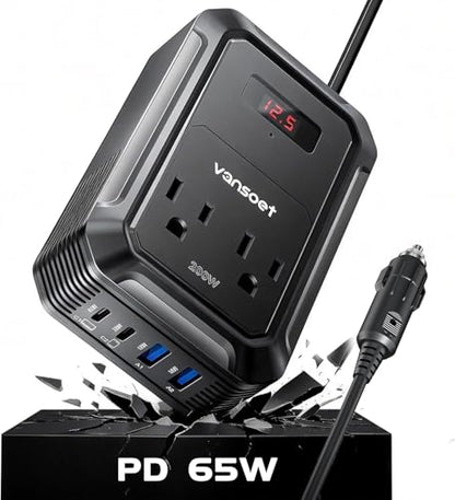 200W Car Power Inverter DC 12V to 110V AC Inverter with PD 65W/30W USB C & 2 QC 18W USB Ports & 2 AC Outlets,Car Pluɡ Adapter Outlet for Laptop/Phone/Road Trip - color: Black