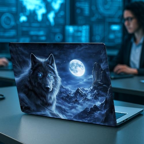 PLIGREAT 15 Inches Laptop Skin Stickers, Wolf and Mountains Pattern Laptop Sticker Decals Fits 12" to 15" Laptops Universal Waterproof Removable Notebook Art Cover Sticker - color: Grey,blue