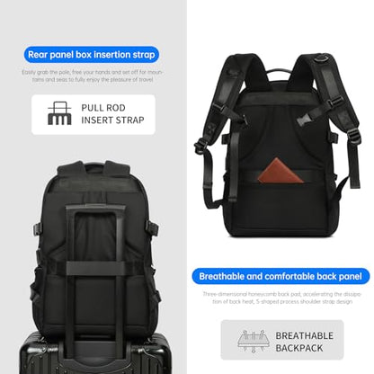Laptop Backpack for Men, Business Backpack with USB Charging for 15.6 Inch Computer Bag, 30L Black Lightweight Anti-theft Water-Resistant Backpack, Suitable Business Work College Travel