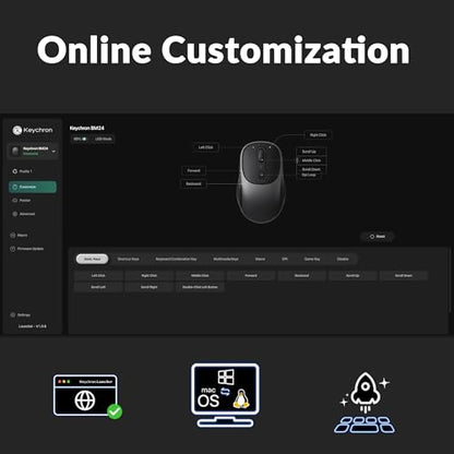 Keychron BM24 Portable Wireless Mouse, 2400 DPI Quiet Clicks, 2.4 GHz/Bluetooth 5.2/Wired with Programmable Buttons, Long Battery Life for Laptop PC/Mac/Windows - Metal Gray - color: Metal Gray