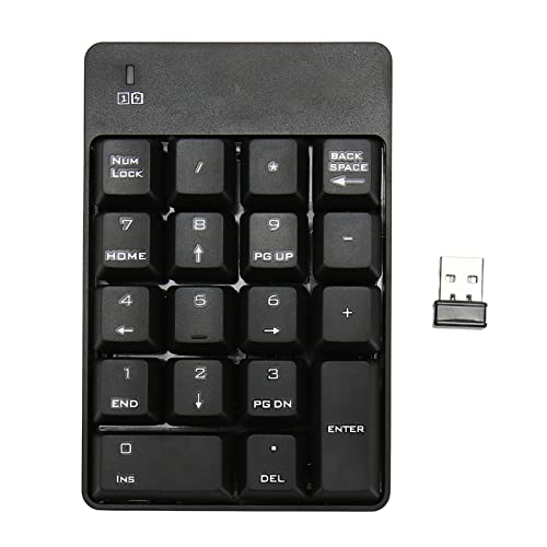 Numeric Keypad, 18 Key Wireless USB Number Pad with Low Noise Design and Comfortable Tilt Angle, for Laptop Desktop PC OS X (Black) - color: Black