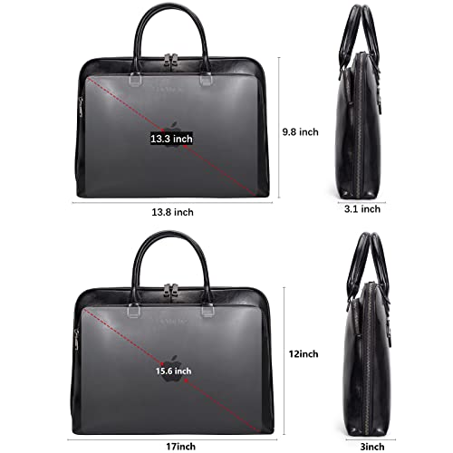 Blofinche Laptop Messenger shoulder bag: Genuine Leather work Briefcase 13.3 15.6 inch designer Satchel handbag - color: Black, size: 15.6 inch