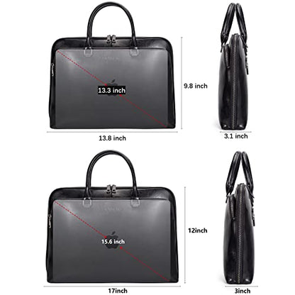 Blofinche Laptop Messenger shoulder bag: Genuine Leather work Briefcase 13.3 15.6 inch designer Satchel handbag - color: Black, size: 15.6 inch