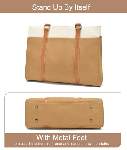 Laptop Tote Bag for Women 15.6 Inch, Large Work Bag with 10 Pockets - color: Brown