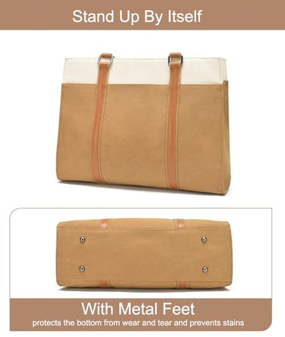 Laptop Tote Bag for Women 15.6 Inch, Large Work Bag with 10 Pockets - color: Brown